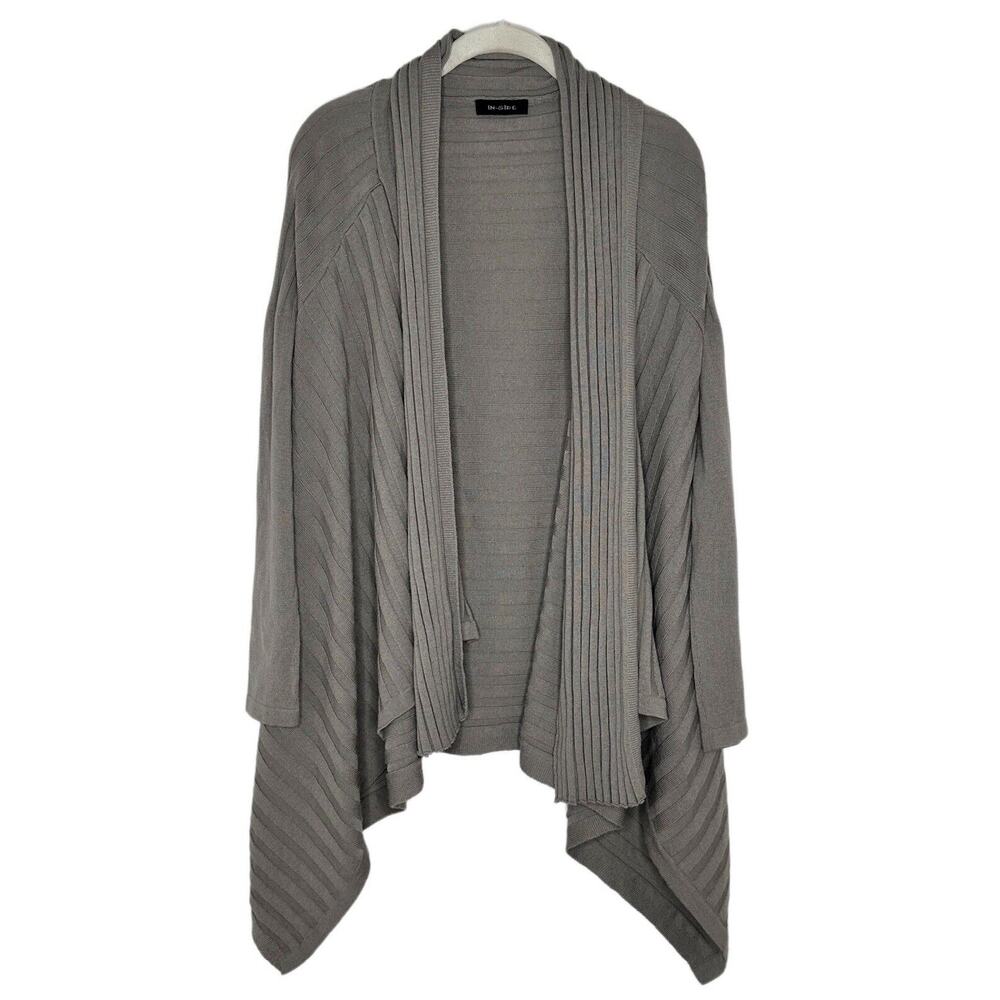 Inside Women’s 100% Merino Wool Gray Draped Ribbed Open Cardigan Eu Sz 40